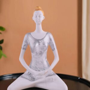 Suitable for home decor Yoga Posture Lady Statue Idol for Home Yoga Statue admirable piece of gift (silver)