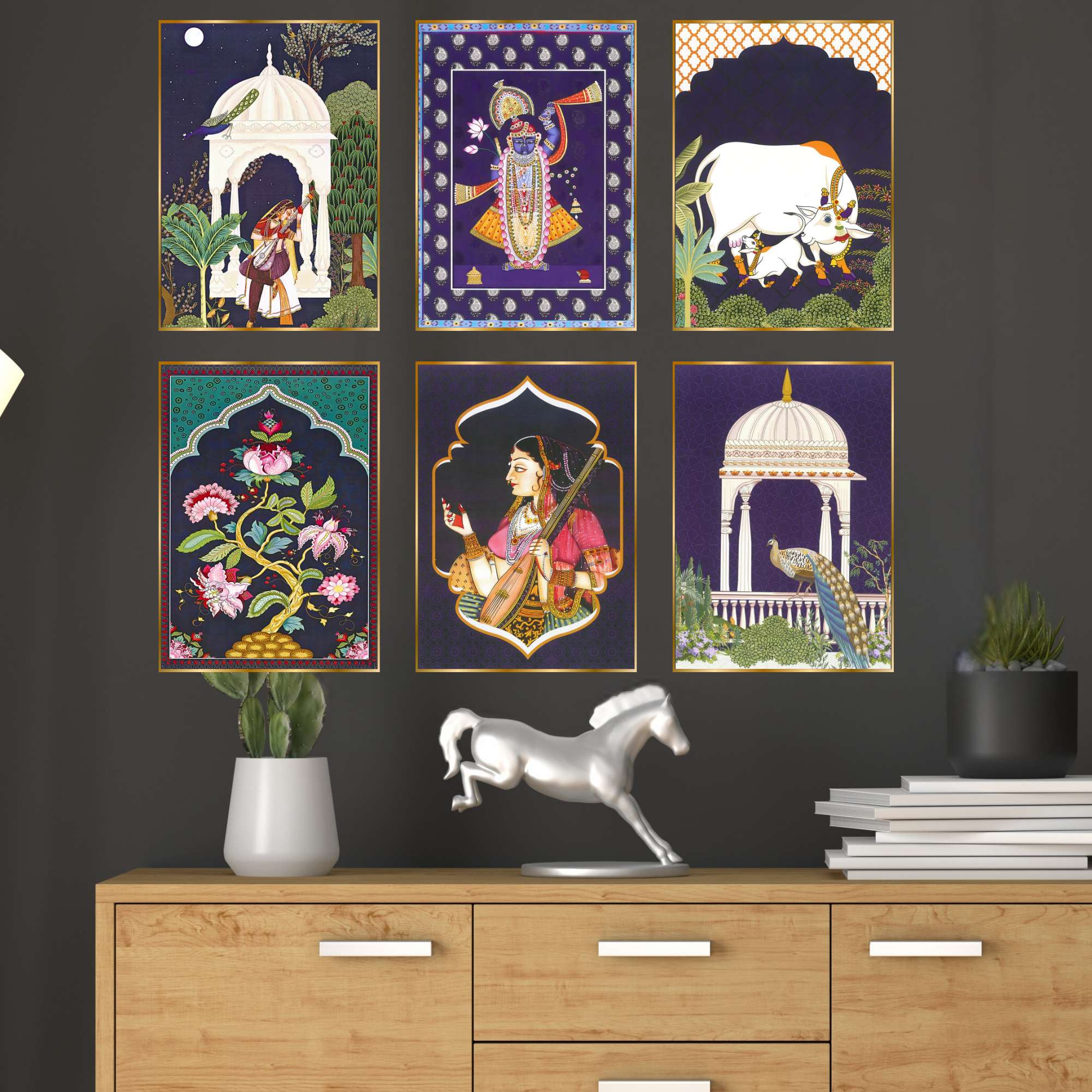 Set of Six Wall Paintings for Wall Dacoration Golden Framed Wall Paintings for Living Room & Bedroom Wall Art for Home Decoration & Office Wall Décor (17x13 inch CH-GD6-3) - Image 2